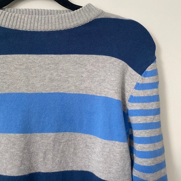 Boys Blue & Gray Striped Cotton Crew Neck Sweater - Picture 2 of 5